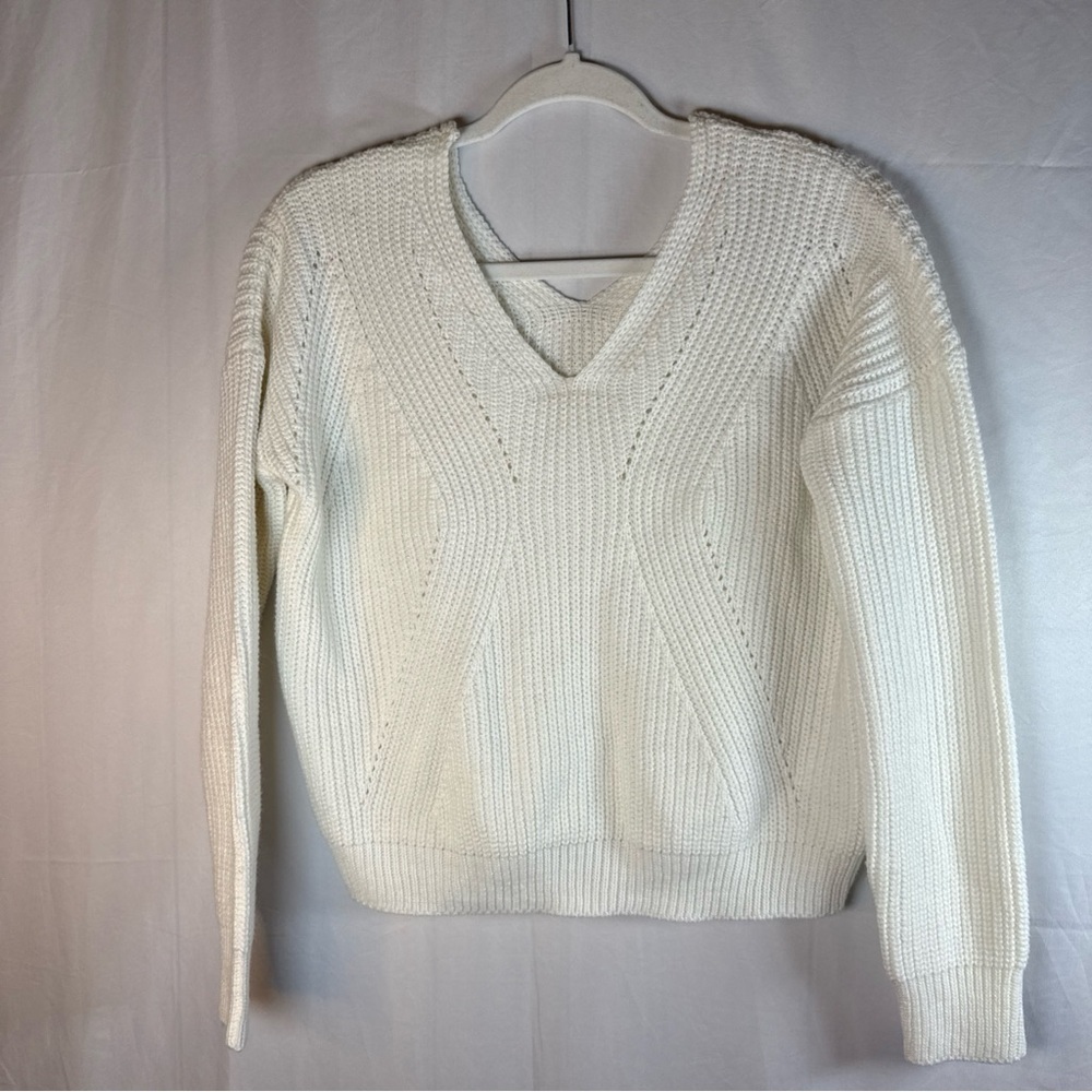 Poof Apparel Women's V-Neck Sweater in Off White